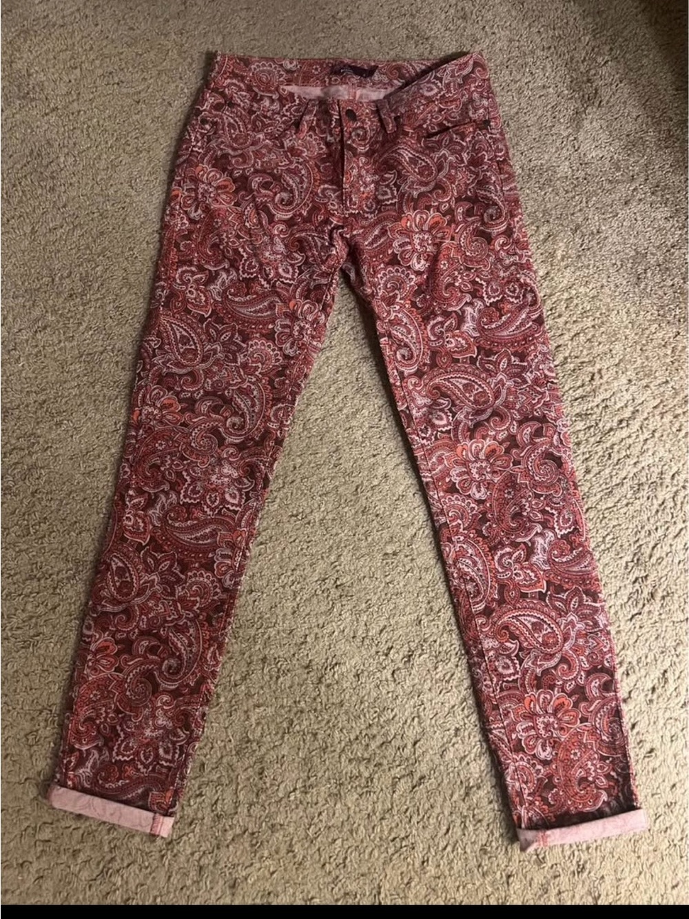 Prana Women's Paisley Skinny Jeans - Red and Pink